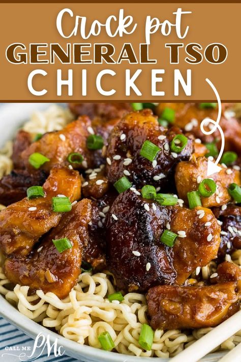 CROCK POT GENERAL TSO CHICKEN Slow Cooker Asian Chicken Recipes, Chinese Night At Home, Crock Pot General Tso Chicken, Asian Crockpot, Crockpot Asian Recipes, Crock Pot Asian, General Tao Chicken, Poulet General Tao, Chicken Asian