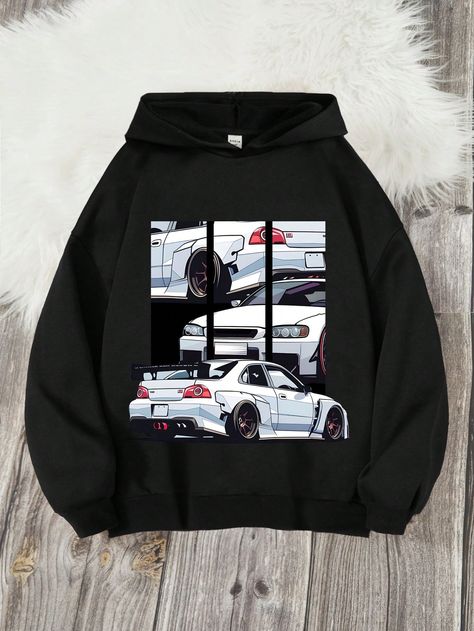 Black Casual Collar Long Sleeve Knitted Fabric Car,Letter Pullovers Embellished Slight Stretch  Tween Boys Clothing Car Hoodie, Bleach Hoodie, Boys Sweatshirts, Cartoon Pattern, Boys Casual, Hoodie Design, Long Sleeve Knit, Autumn And Winter, Fashion Online Shop