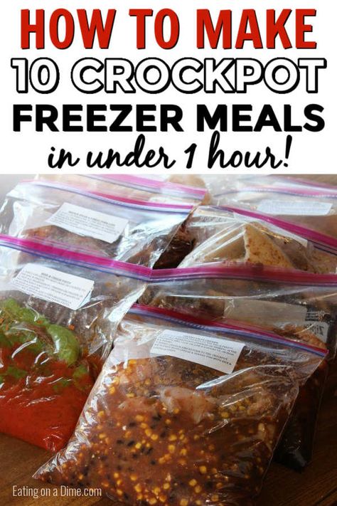 Frozen Crockpot Meals, Dinners Summer, Crockpot Freezer Meals, Eating On A Dime, Freezer Dinners, Slow Cooker Freezer Meals, Freezable Meals, Freezer Meal Planning, Make Ahead Freezer Meals