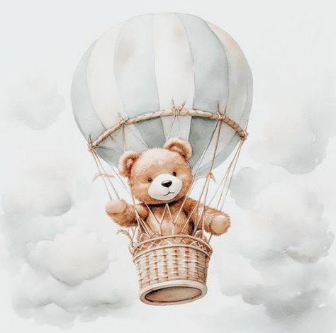 Baby Shower Oso, Theme Bapteme, Baby Room Paintings, Teddy Bear Cartoon, Hot Air Balloons Art, Baby Shower Sweets, Baby Print Art, Teddy Bear Pictures, Baby Illustration