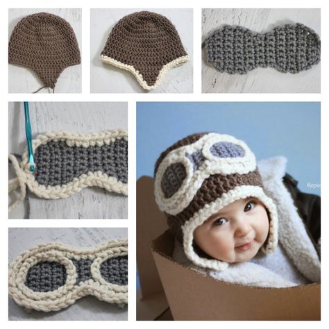 Crochet Aviator Hat with Free Pattern Crochet Aviator Hat, Crochet Animal Hat, Crochet Character Hats, Crochet Blanket Tutorial, Crochet Animal Hats, Crochet Photo Props, Granny Pattern, Crochet Blanket Pattern Easy, Aviator Hat