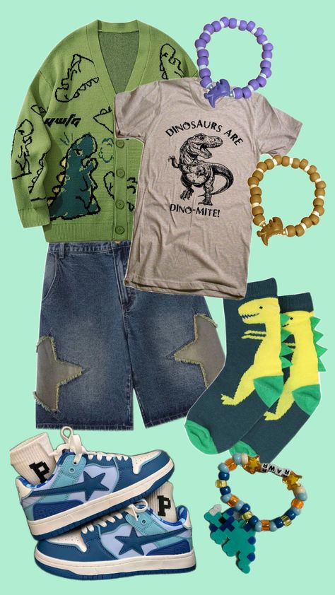 dino outfit :3 #dinosaur #dinosauroutfit Dino Inspired Outfits, Dinosaur Aesthetic Outfit, Dinosaur Outfit Aesthetic, Graphitii Art, Jurassic Park Outfit, Dino Outfit, Dinosaur Clothes, Trans Outfit, Chris Morris