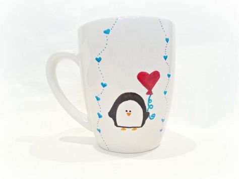 Tumbler Drawings, Penguin Gifts, Painted Penguin, Sharpie Projects, Quotes For Mugs, Penguin Mug, Marble Mugs, Penguin Decor, Beautiful Mugs