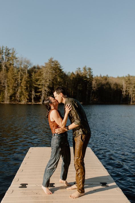 Summer-camp-engagement-session-with-canoes-and-cabins-in-the-Adirondack-Mountains-of-upstate-New-York Camping Engagement Photos, Lake Camp, Summer Camp Wedding, Lake Photoshoot, Anniversary Shoot, Adirondack Mountains, Camp Wedding, Canoes, Wedding Weekend