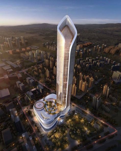 FUTURE ARCHITECTURE on Instagram: “New 249 meter-tall skyscraper in the Chinese city of Karamay. The project named Heart of Asia and Europe will have 58 floors. Via…” Condominium Architecture, Perspective Architecture, Site Plan Design, Sustainable Landscape, Xinjiang China, Chinese City, Unique Bedroom Design, Modern Skyscrapers, Architectural Designer