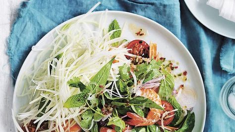 KING PRAWN AND GREEN PAWPAW SALAD WITH NAM JIM DRESSING  Neil Perry Pawpaw Recipe, Pawpaw Recipes, Papaya Recipes, Neil Perry, Health Wellbeing, Easy Delicious Recipes, Salad Dressing Recipes, Vegetable Salad, Dressing Recipe