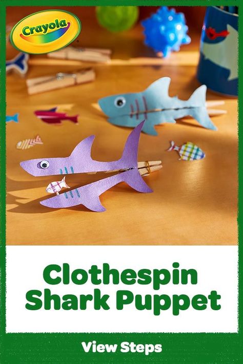 Shark Clothespin, Shark Week Crafts, Shark Puppet, Shark Activities, Shark Craft, Puppet Craft, Ocean Theme Classroom, Beach Themed Crafts, Sunday School Crafts For Kids