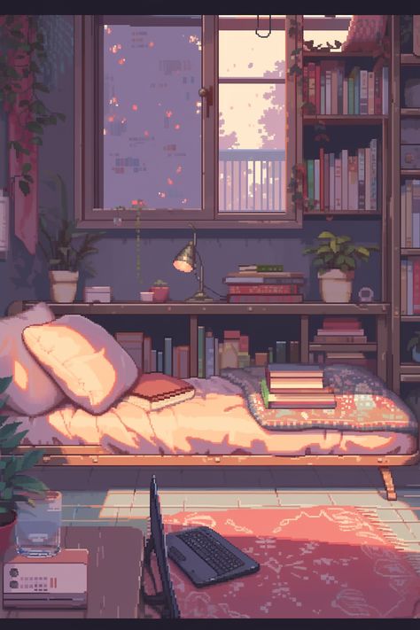 Calm Anime Wallpaper Aesthetic, Lofi Aesthetic Room Decor, Anime Relaxing Aesthetic, Anime Bedroom Art, Lofi Aesthetic Wallpaper Computer, Lofi Aesthetic Room, Anime Bedroom Drawing, Lofi Anime Art, Pink Lofi Aesthetic