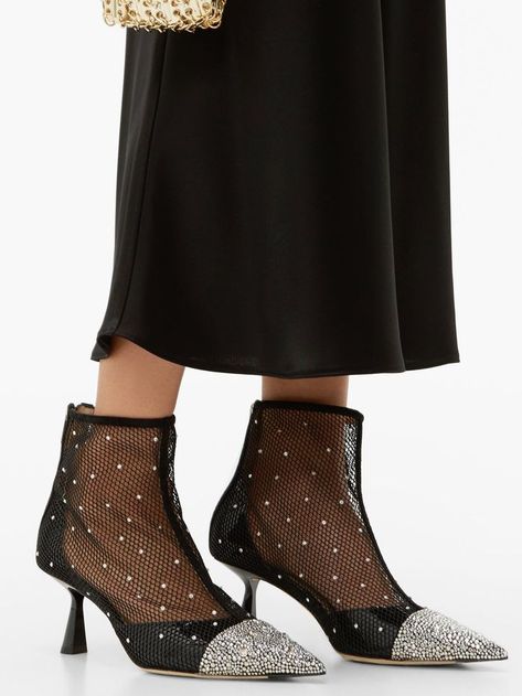 Jimmy Choo Kix 65 Crystal-Embellished Mesh Ankle Boots Fall Boot Trend, Embossed Boots, Embellished Shoes, Statement Shoe, Trending Boots, Favorite Boots, Print Trends, Patent Leather Heels, Fashion People