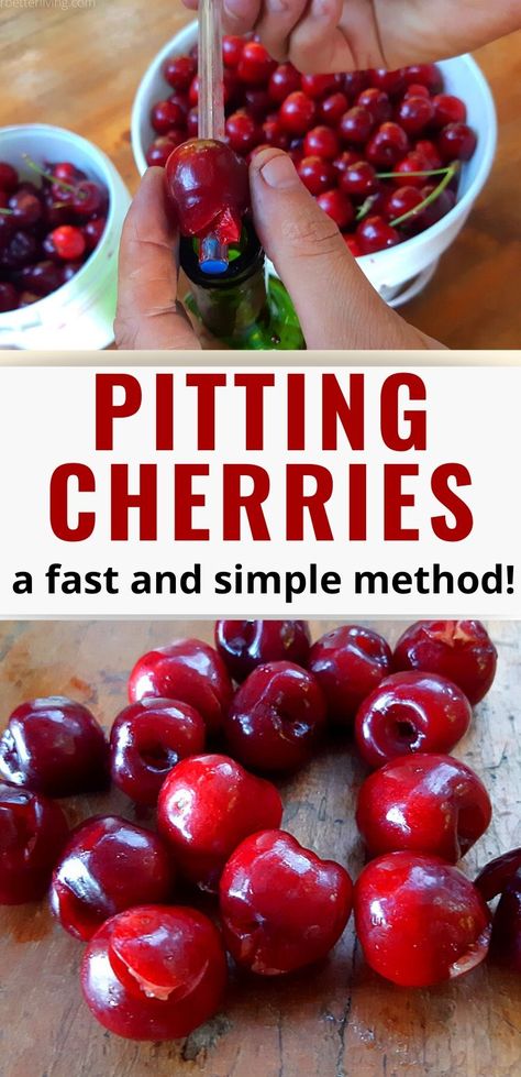 Cherry Pitting Hack, Pitting Cherries Easy, How To Pit Cherries Easily, How To Pit Cherries, Cherry Pitter, Bing Cherries, Beachbody Recipes, Canned Cherries, Cherry Recipes