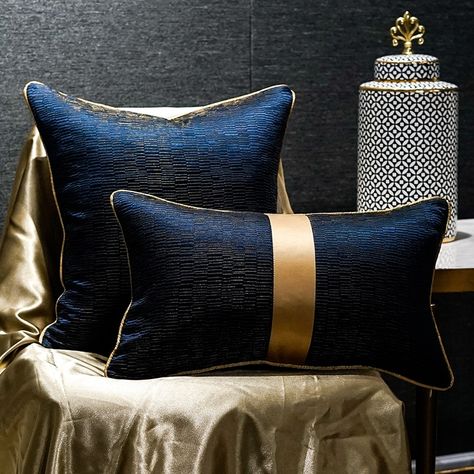 Sofa Sets, Gold Pillows, Blue And Gold, Cushion Covers, Cushions, Sofa, Interior Design, Pillows, Bed