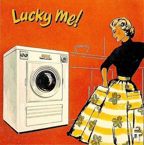 Lucky me Laundry Graphic Design, 50s Advertisements, Laundromat Illustration, Retro Washing Machine, Washing Machine Illustration, Laundry Room Vintage, Vintage Laundry Pictures, Washing Machine Advertisement, Vintage Laundry Ads