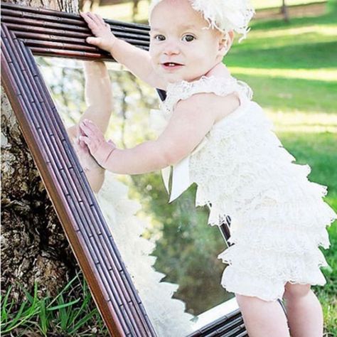 Looking for a great outfit for a photoshoot? We’ve got it! White Baby Romper, Baby Ruffle Romper, Lace Romper Baby, Outfit Photography, Big Hair Bows, White Lace Romper, Baby Tutu, Baby Hair Bows, Lace Outfit