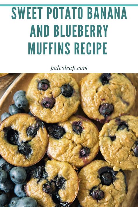 Sweet Potato Banana And Blueberry Muffins Recipe Banana And Blueberry Muffins, Sweet Potato Banana, Recipes Brunch, Paleo Muffins, Gluten Free Sweet Potato, Banana Blueberry Muffins, Banting Recipes, Kids In The Kitchen, Sweet Potato Muffins