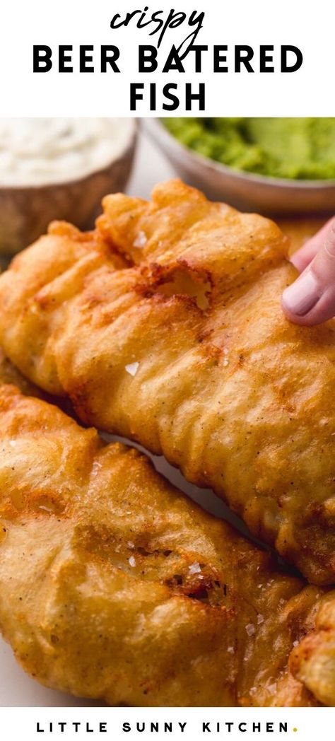 Battered Fish Recipe, Beer Battered Halibut, Fish And Chips Batter, Beer Batter Recipe, Beer Battered Fish Recipes, Beer Battered Cod, Fish Batter Recipe, Fish N Chips Recipe, Little Sunny Kitchen