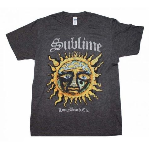 Officially licensed Sublime t-shirt featuring the iconic Sublime sun logo. Mens standard fit 50% cotton / 50% polyester mens t-shirt. Heather charcoal color. Sublime Logo, Lou Dog, Sublime Sun, Punk Shop, Sun Logo, Sublime Shirt, Beach T Shirts, Rock T Shirts, Band Shirts