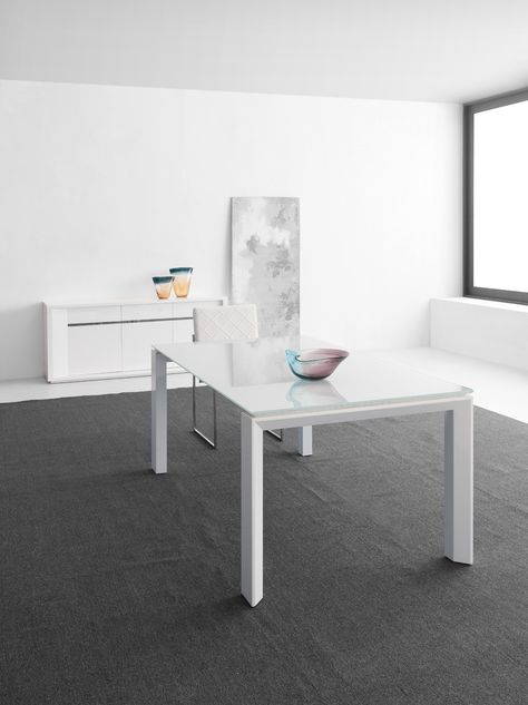 The Volari Dining Table 1800 x 1000, white glass top with high gloss white steel legs. Style and elegance White Glass Table, White Table Top, High Gloss White, Office Table, White Table, Glass Table, Steel Legs, White Glass, High Gloss