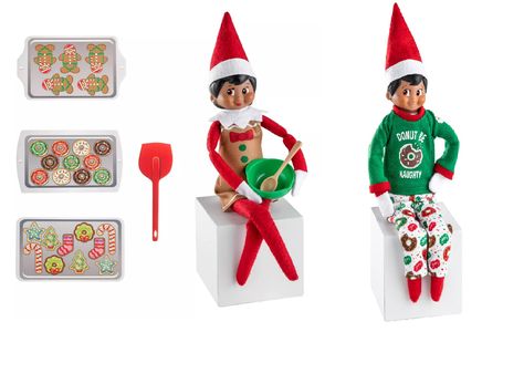 PRICES MAY VARY. THE ITTY BITTY BAKER set lets your Scout Elf show off their culinary talent, with an elf-sized gingerbread themed apron, mixing bowl and spoons, and paperboard spatula and trays adorned with iconic Christmas treats! Holiday green top with red trim and funny donut graphic Bottoms with colorful donut pattern and bright sprinkles Elf on the Shelf: A Christmas Tradition Show off your creativity and intelligence with your whimsical Elf dress ups This Elf on the Shelf accessory value Donut Graphic, Donut Humor, Elf Dress, Colorful Donuts, Donut Pattern, Pretend Play Kitchen, Baking Kit, Cookie Tray, An Elf