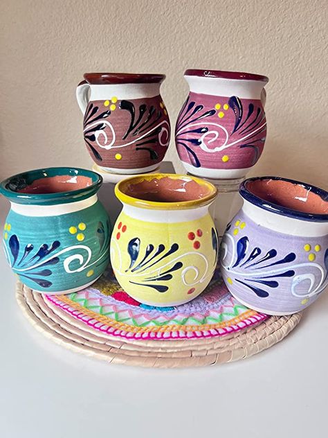 MEXICO LINDO! SOLD INDIVIDUALLY or choose 4 pack mix colors BEAUTIFUL CLAY JAR Mexican CLAY HANDMADE, MADE IN MEXICO. "As an Amazon Associate, I earn from qualifying purchases." Mexican Clay Pots, Mexican Mug, Mexican Ornaments, Mug Clay, Pottery Coffee Mugs, Mexican Kitchen Decor, Clay Jar, Mexican Kitchens, Painted Ornament