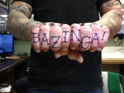 This guy is clearly a huge fan of the Big Bang Theory. #InkedMagazine #BigBangTheory #word #knuckles #font #lettering Knuckle Tattoo, Tattoo Letras, Knuckle Tattoos, Fan Tattoo, Inked Magazine, Makeup Clothes, Piercing Ideas, Skull Tattoos, Tattoo Models