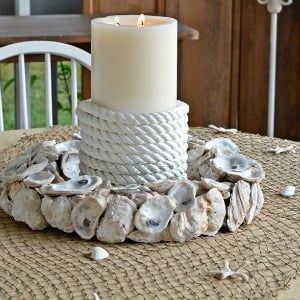 How to Make an Oyster Shell Candle Ring Oyster Shell Candle, Oyster Shells Decor, Garden To Table, Southern Farmhouse, Oyster Shell Crafts, Shell Candles, Pool Noodle, Candle Ring, Shell Crafts Diy