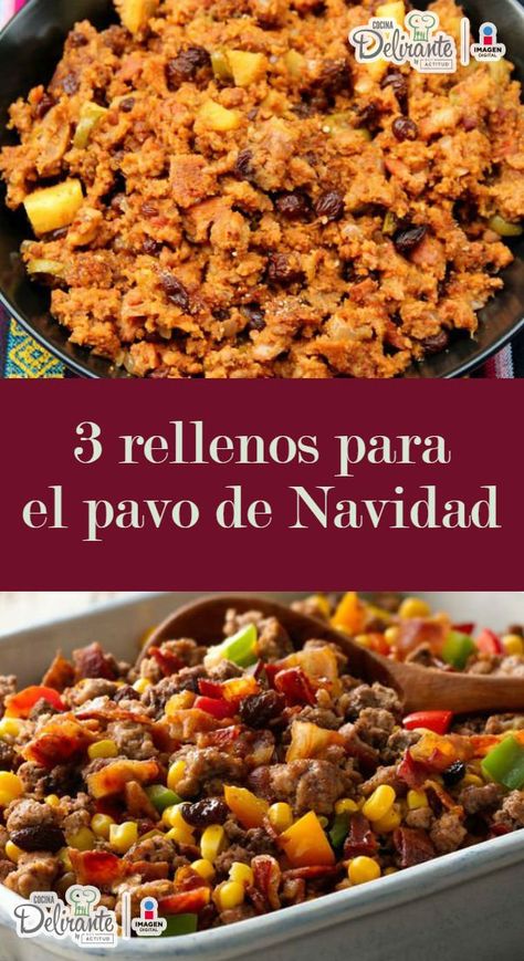 relleno de pavo navideño Pavo Recipe, Thanksgiving Turkey Stuffing, Turkey Pot Pie, Party Food Buffet, Roast Turkey, Turkey Recipes Thanksgiving, Holiday Recipes Christmas, Food Shows, Roasted Turkey