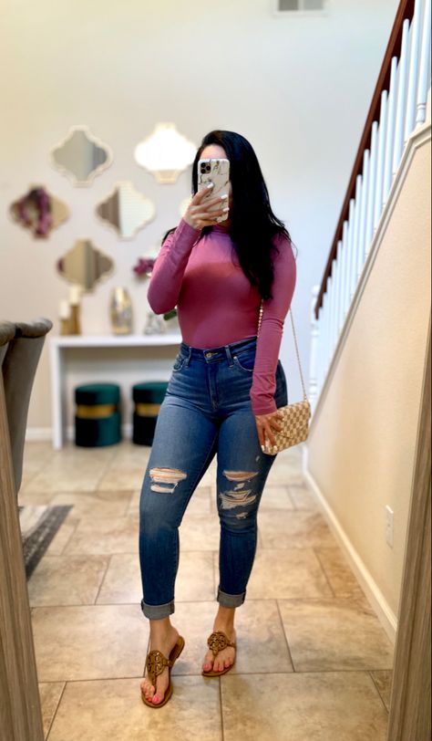 Spring outfit Top: Butter Turtleneck Bodysuit I’m wearing medium Jeans: Levi’s 721 High Rise Skinny Jeans I’m wearing size 28 Sandals: Tory Burch Miller size 7 Bag: Louis Vuitton Pochette Felicie http://liketk.it/3fpsM #liketkit @liketoknow.it #LTKstyletip #LTKitbag #LTKshoecrush Download the LIKEtoKNOW.it shopping app to shop this pic via screenshot Outfits With Tory Burch Sandals, Tory Burch Sandals Outfit, Tory Burch Sandal, Medium Jeans, Pochette Felicie, Ombré Nails, Outfit Top, Turtleneck Bodysuit, Sandals Outfit