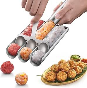 Choxila Stainless Steel Meatball Maker - Creative Kitchen Triple Meatball Maker for Meatball Lovers Deep Fried Meatballs, Making Meatballs, Shrimp Balls, Easy Meatball, Meatball Maker, Fried Meatballs, Creative Kitchen Gadgets, How To Make Meatballs, Kitchen Tools Design