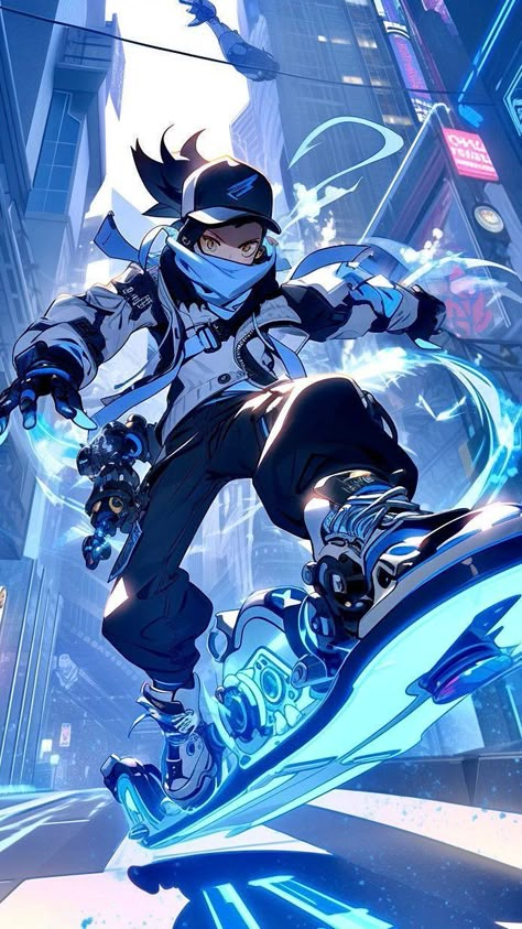 Anime Snowboarding, Cyberpunk Skateboard, Cool Anime Backgrounds, Japon Illustration, Swag Cartoon, Cartoon Character Pictures, Anime Backgrounds, Cyberpunk Art, Cool Anime Pictures