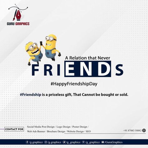 #Friendship is a priceless gift, That Cannot be bought or sold. #friendship #FriendshipDay #gurugraphics #guru Friendship Day Creative Ads, Friendship Day Creative, Friendship Poster, Health Ads, Food Web Design, Ads Creative Advertising Ideas, Graphic Design Course, Cute Inspirational Quotes, Happy Friendship