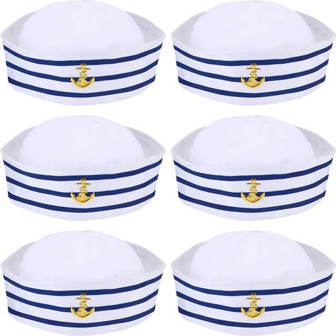 PRICES MAY VARY. What you get: there are 6 pieces blue with white sailor hats that are suitable for cosplay parties and they can make you a cool handsome sailor with this simple ornament Multiple usages: this sailor hat is suitable for Halloween costume, sailor costume, nautical boat parties, cruises, vacations, fishing, sailing, pretend games, theater performances, etc. Reliable materials: made of metal, polyester with blue and white stripes, the blue with white sail hat is good-looking and in Navy Costume, Funny Cosplay, Ahoy Matey, Navy Sailor, Navy Hats, Sailor Hat, Anchor Print, Up Party, Navy Style