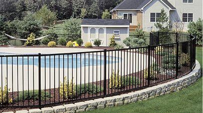 Wrought Iron Pool Fence, Fence Around Pool, Pool Fences, Home Fencing, Fence Planters, Green Fence, Concrete Fence, Horizontal Fence, Lattice Fence