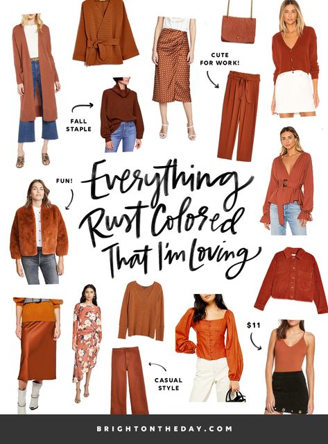 Rust And Navy Outfit, Rust Shirt Outfit, Rust Outfit, Olive Jeans Outfit, Cream Clothes, Deep Autumn Color Palette, Wide Sleeve Sweater, Olive Jeans, Color Pallete