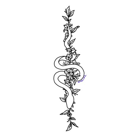 Spine Tattoo Snake And Flowers, Snake With Flowers Tattoo Simple, Snake Spine Tattoo With Flowers, Snake And Flower Spine Tattoo, Dainty Snake Spine Tattoo, Fine Line Snake Spine Tattoo, Spinal Snake Tattoo, Simple Flower Spine Tattoos For Women, Simple Spine Tattoos For Women Design