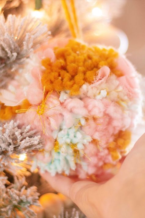 DIY Pom Pom Christmas Ornaments Christmas Vision Board, Diy Yarn Pom Pom, Tassel Ornaments, Business Craft Ideas, Pom Pom Christmas, Grandma Camp, Stockings Diy, Yarns Ornaments, Yarn Trees