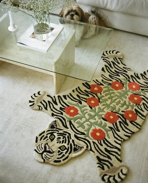 This handmade friendly-faced floral tiger rug is the perfect way to brighten up any room. 🌸🐯 Inspired by one of the greatest female artists of all time, Frida Kahlo, this hand-tufted rug showcases a regal white tiger adorned with a floral crown. Sized generously, it makes a bold statement, commanding attention and admiration. Ethically sourced, and handmade with patience and love for the artisanal craft, this unique rug will quickly bring cheer and happiness to your space.  Each rug from Do... Patience And Love, Tiger Rug, Room Inspired, Unique Rug, White Tiger, Floral Crown, Hand Tufted Rugs, Unique Rugs, Tufted Rug