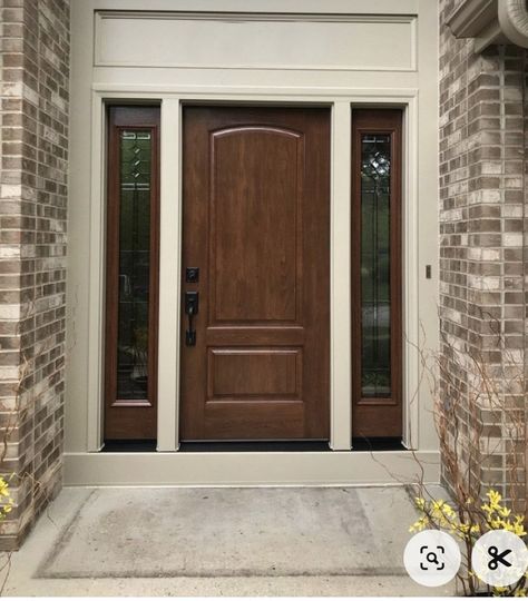 Solid Front Door With Sidelights, Solid Front Door, Half Moon Window, Front Door With Sidelights, Door With Sidelights, Moon Window, Door Colors, Exterior Front Doors, Front Door Colors