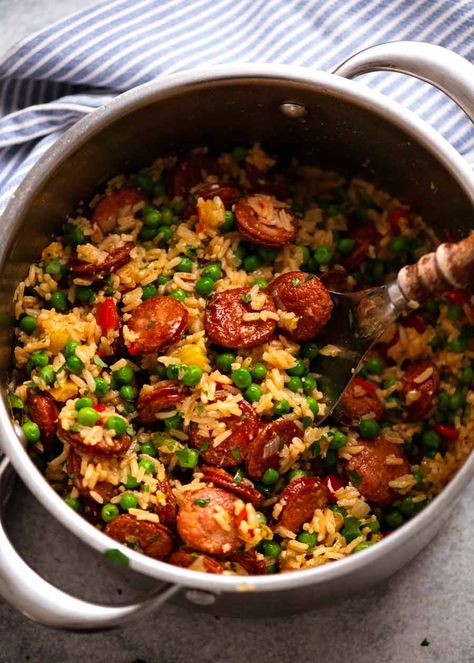 Smoked Sausage and Rice - quick one pot meal Chorizo Links Recipes Dinner, Smoked Sausage And Rice, Sausage And Rice Casserole, Sausage And Rice, Sausage Rice, Sunday Dinners, Recipetin Eats, Recipe Tin, One Pot Meal