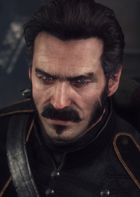 Villan Aesthetic Male, Mustache Character Art, The Order 1886 Art, Middle Aged Man Reference, Demons Reference, Black Hair Male Character Art, Middle Aged Man Character Design, Sir Galahad, The Order 1886