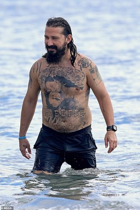 Chest Tattoo Men, Shia Labeouf, Chest Tattoo, In The Ocean, Tattoos For Guys, The Ocean, Dip, Hawaii, Lace Top