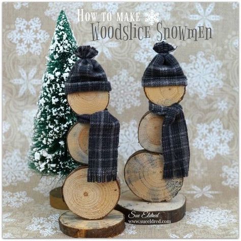 diy how to make wood slice snowmen, how to Wood Snowman, Wooden Christmas Crafts, Wood Slice Crafts, Creation Art, Christmas Wood Crafts, 12 December, Snowman Crafts, Diy Holiday Decor, Kids Wood