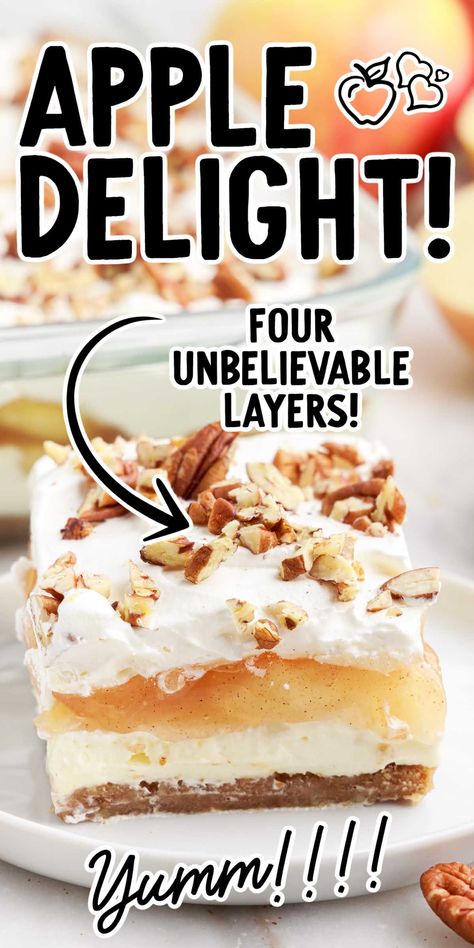 Apple Pie Delight, Recipes Using Apple Pie Filling Desserts, Apple Lush Dessert, Apple Delight, Cream Cheese And Apples Dessert Recipes, Carmel Apple Delight, No Bake Apple Delight, Easy Recipes Using Canned Apple Pie Filling, Easy Crowd Desserts