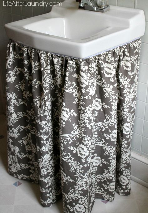 Utility Sink Skirt, Bathroom Sink Skirt, Sink Skirt, Old Sink, Sink Cover, Skirt Diy, Wall Mounted Sink, Utility Sink, Sink Design