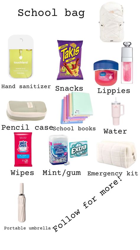 Middle School Emergency Kit List, Emergency Kit List, School Emergency Kit, Mint Gum, School Pencil Case, Emergency Bag, Bag Ideas, Emergency Kit, School Bag