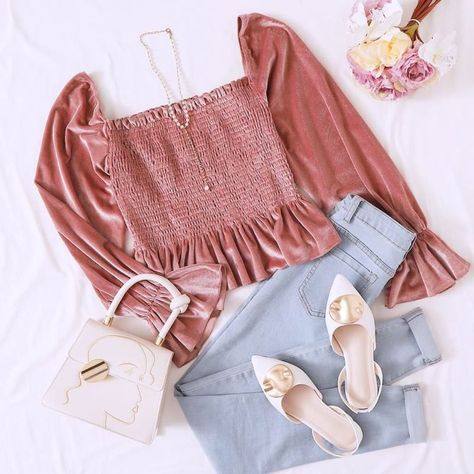 Ootd Korean, Trendy Dress Outfits, Shein Outfits, Swag Outfits For Girls, Korean Girl Fashion, Stylish Work Outfits, Trendy Fashion Outfits, Velvet Top, Velvet Fashion