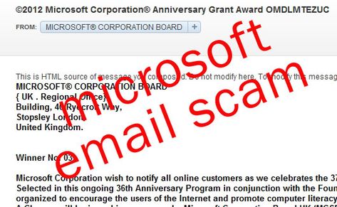 2012 Microsoft Corporation Anniversary Grant Award Email Scam - Internet 2459 International Passport, Reading Berkshire, Computer Literacy, Microsoft Corporation, Literacy, Microsoft, Encouragement, Internet