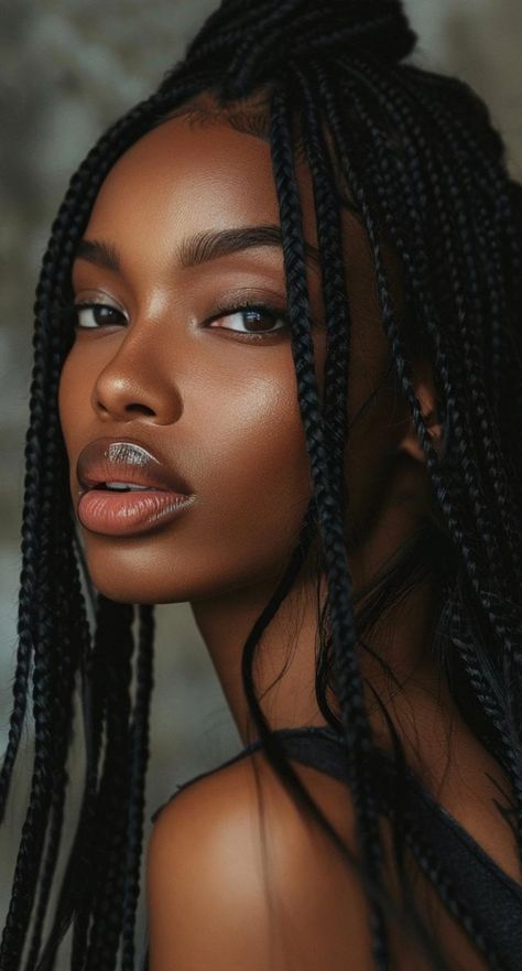 Unleash your inner fashionista with these 30 medium box braid styles, each designed to add a modern and edgy twist to your everyday look. Box Braid Styles, Portraits Female, Colored Box Braids, Short Locs, Curly Pixie Haircuts, Different Braids, Medium Box Braids, Braided Bun Hairstyles, Box Braid