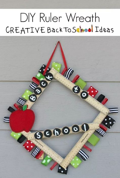 Back to School Ruler Wreath | Hometalk Ruler Wreath, Paint Classroom, Square Wreaths, School Wreaths, Teacher Wreaths, Back To School Ideas, School Decoration, Colorful Wreath, Afrique Art