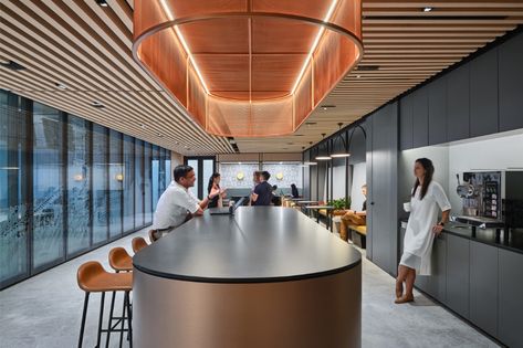 Workplace design: Technology, well-being and empathy are key | Indesignlive.sg Office Canteen, Woods Bagot, Work Cafe, Office Pantry, Office Fit Out, 카페 인테리어 디자인, Corporate Interiors, Common Thread, Design Technology