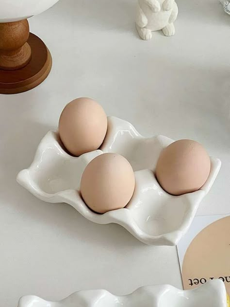 1pc Creative Ceramic Egg Tray Storage Box For Refrigerator And Kitchen, Holds 12 Eggs | SHEIN TH Clay Egg Tray, Ceramic Egg Tray, White Egg, Ceramic Egg, Tray Storage, Egg Tray, Diy Ceramic, Ceramic Boxes, Kimono Jacket